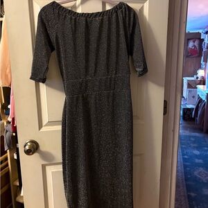 Elegant Off-Shoulder Glitter Midi Dress